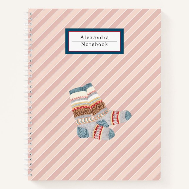 Niedliche Streifen in Monogramm in Rosa l Girly Notizbuch (Vorderseite)