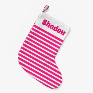 Niedliche Streifen Rosa und Weiß Individuelle Name Kleiner Weihnachtsstrumpf