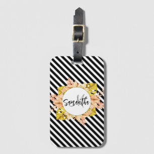 Niedliche Streifen und florale Monogramm Gepäckanhänger