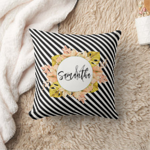 Niedliche Streifen und florale Monogramm Kissen