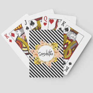 Niedliche Streifen und florale Monogramm Spielkarten