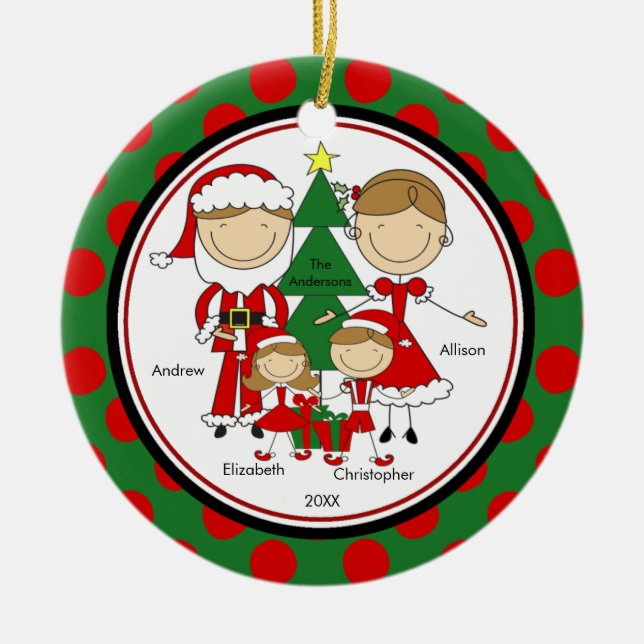 Niedliche Strichmännchen-Familie Verzierung der Keramik Ornament (Vorne)