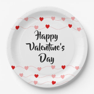 Niedliche String Hearts Happy Valentine's Day Rot  Pappteller