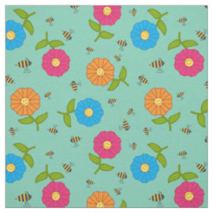 Niedliche, stylisierte Blume und Honigbienen Stoff