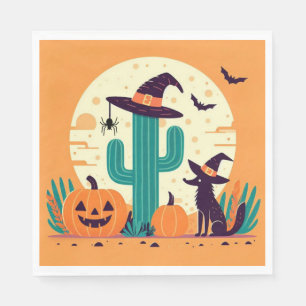 Niedliche, südwestliche Halloween-Wüste/Kakteen Serviette