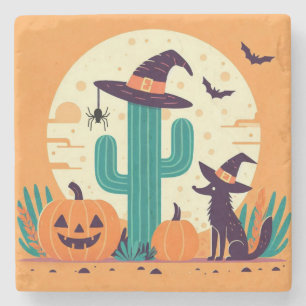 Niedliche, südwestliche Halloween-Wüste/Kakteen Steinuntersetzer
