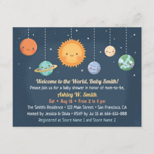Niedliche Sun- und Planeten-Raum-Baby-Dusche Einladung