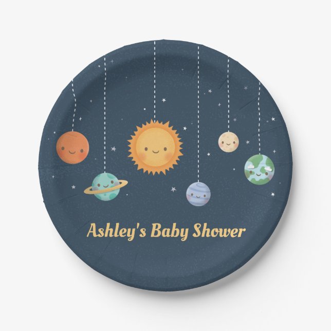 Niedliche Sun- und Planets Space Babyduschlieferun Pappteller (Vorderseite)