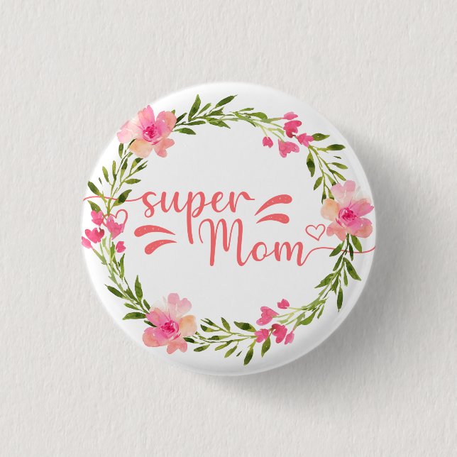 Niedliche Super-Mama Button (Vorderseite)