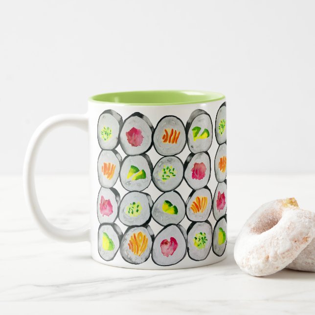 Niedliche Sushi-Illustration Zweifarbige Tasse (Mit Donut)