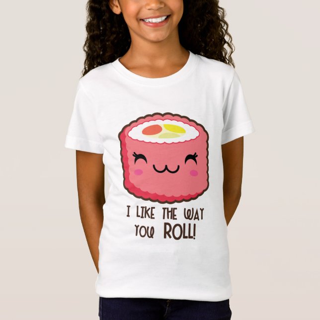 Niedliche Sushi-Rolle Emoji T-Shirt (Vorderseite)