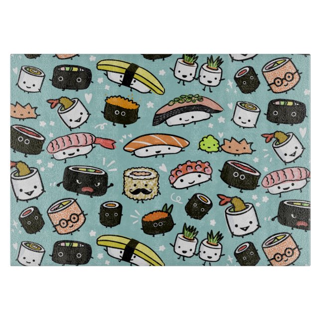 Niedliche Sushi-Zeichen | Kawaii Sushi Gemustert Schneidebrett (Vorderseite)