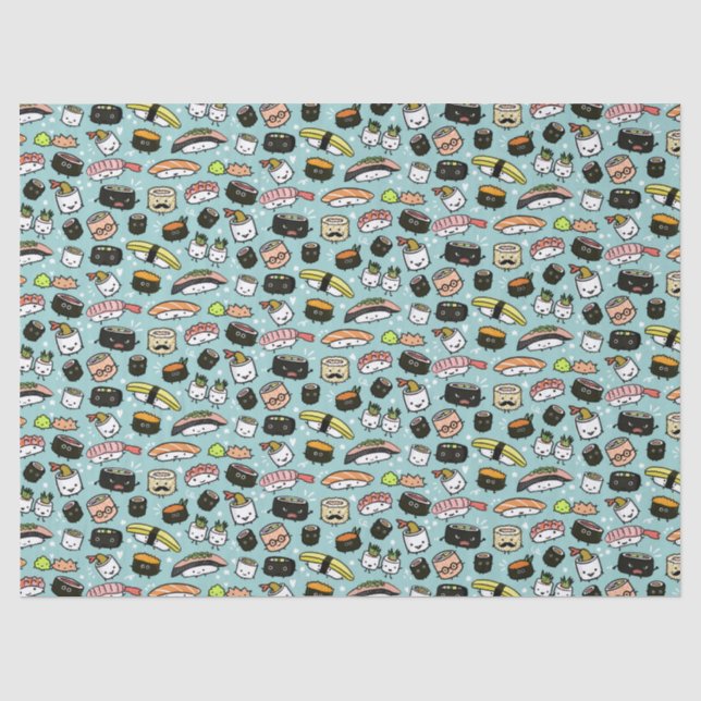 Niedliche Sushi-Zeichen| Kawaii Sushi Gemustert Seidenpapier (Vorderseite)