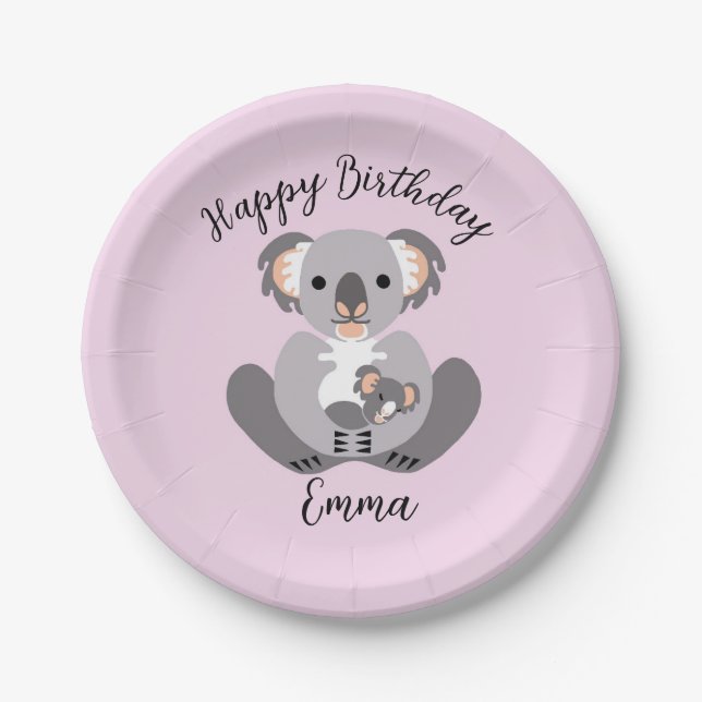 Niedliche süß - KOALA - Happy Birthday - Pink Pappteller (Vorderseite)