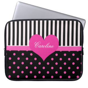 Niedliche, süß-rosa Polka-Punkte mit Namen Laptopschutzhülle
