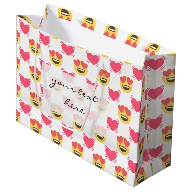 Niedliche Süße in Liebe Emoji, Herzmuster Große Geschenktüte (Vorderseite Schrägansicht)
