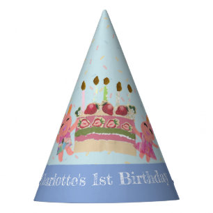 Niedliche süße Kaninchen mit Cake Blue Kindergebur Partyhütchen