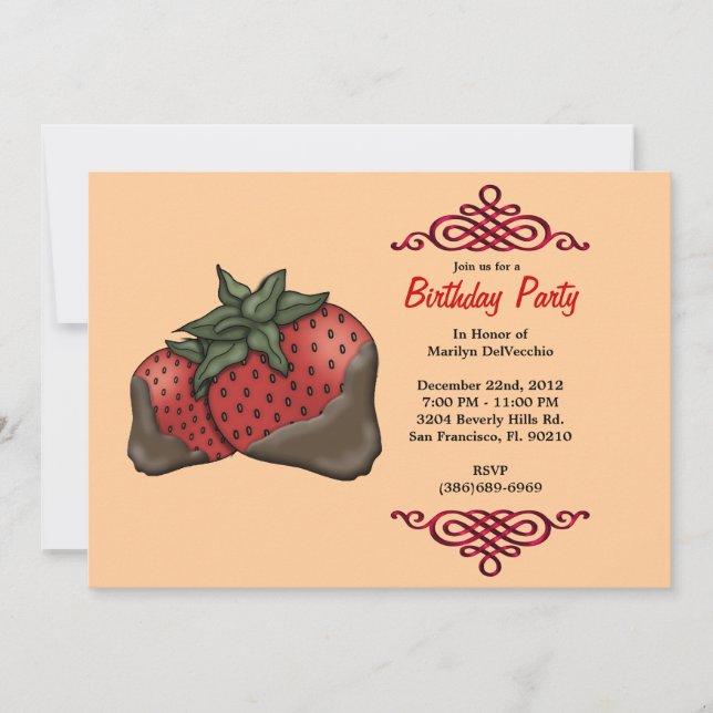 NIEDLICHE süße Rot-Erdbeeren mit Rotbarsch Einladung (Vorderseite)