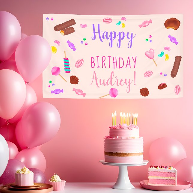 Niedliche Süßigkeiten Bonbons Kindergeburtstag Par Banner (Cute sweets candy illustration kids birthday party banner)