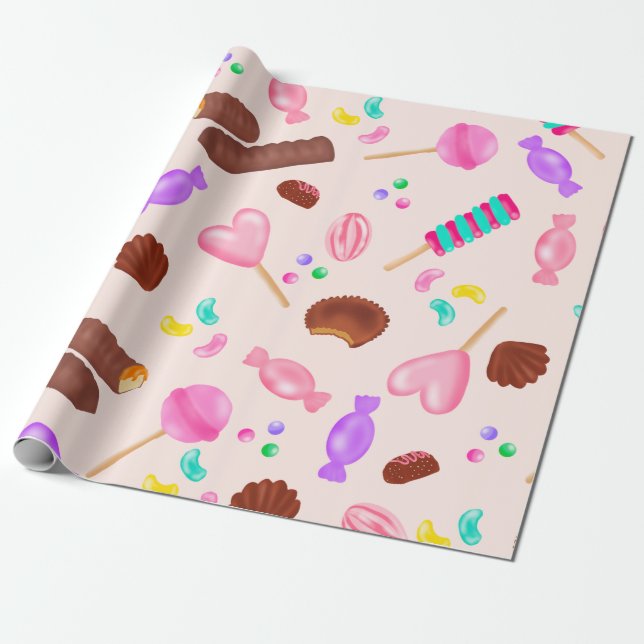 Niedliche Süßigkeiten Bonbons Kindergeburtstag Par Geschenkpapier (Ungerollt)