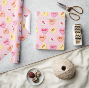 Niedliche Süßwarenherzen, bearbeitbar, rosa orange Geschenkpapier
