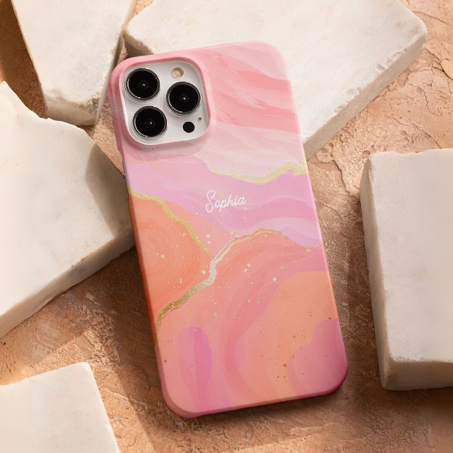 Niedliche Sweet Pink Gold Wave Textur Feminine Cus iPhone 16 Pro Hülle (The cute and sweet custom phone case design is in pink and gold color tones of wave gradient colors.)
