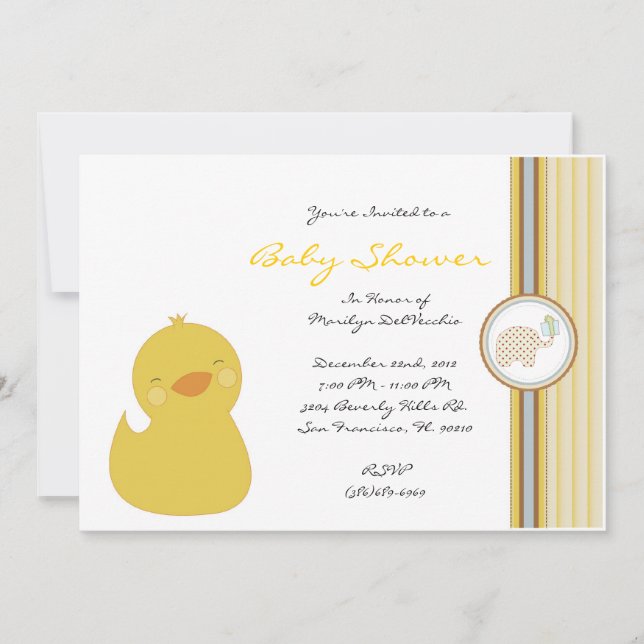 NIEDLICHE Sweet Yellow Ducky Babydusche Einladung (Vorderseite)