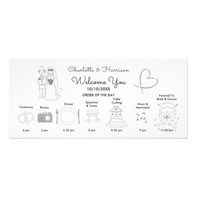 Niedliche Symbole für Hochzeitstraßen Werbekarte (Vorne)