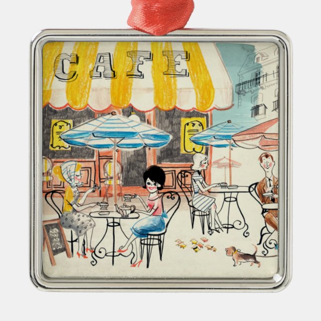 Niedliche Szenen-Skizze Frankreichs Café Ornament Aus Metall (Vorne)