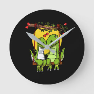 Niedliche T-Rex Dinosaurier-Paare Runde Wanduhr