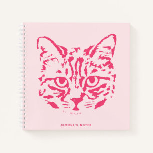 Niedliche Tabby Cat Face Rosa und Rot Notizbuch