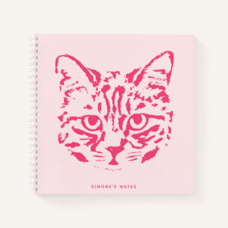 Niedliche Tabby Cat Face Rosa und Rot Notizbuch