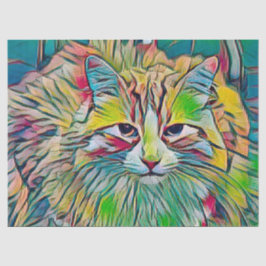 Niedliche Tabby Cat Farblich Abstraktes Grün Seidenpapier