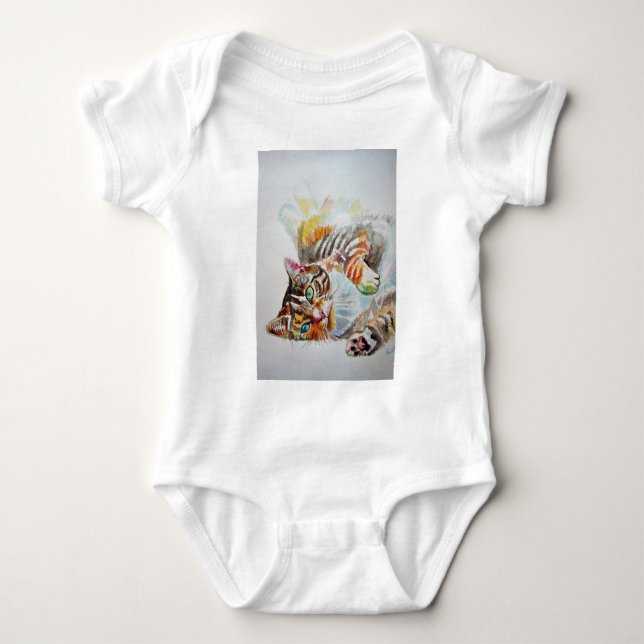 Niedliche Tabby Cat Kindergarten Aquarellkunst Baby Strampler (Vorderseite)