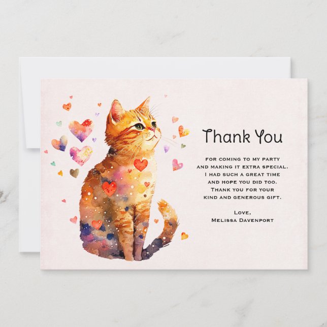 Niedliche Tabby Cat mit Herzen Vielen Dank Dankeskarte (Vorderseite)