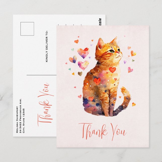 Niedliche Tabby Cat mit Herzen Vielen Dank Postkarte (Vorne/Hinten)