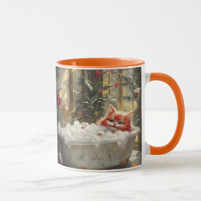Niedliche Tabby Katze Entspannen in luxuriösem Mar Tasse (Rechts)
