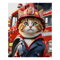 Niedliche Tabby-Katze im Firefighter Uniform Water