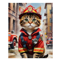 Niedliche Tabby-Katze im Firefighter Uniform Water