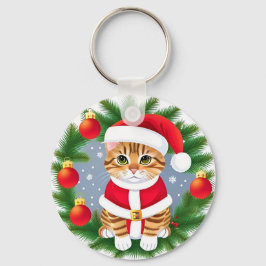 Niedliche Tabby Katze in Santa Angeli Schlüsselanhänger