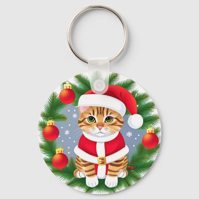 Niedliche Tabby Katze in Santa Angeli Schlüsselanhänger (Vorderseite)