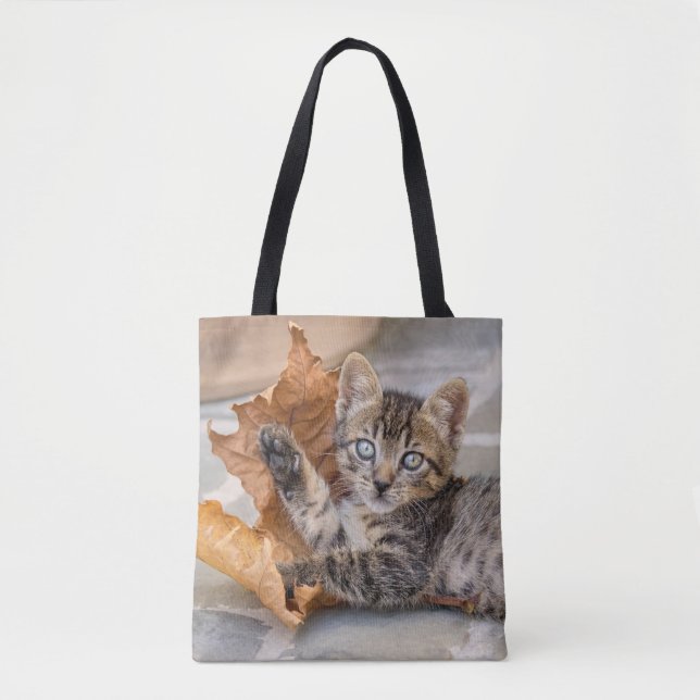 Niedliche Tabby Katze Kätzchen Leaf - Tasche (Vorderseite)