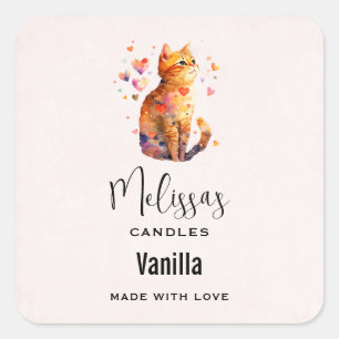 Niedliche Tabby Katze mit Herz Candle Craft Quadratischer Aufkleber