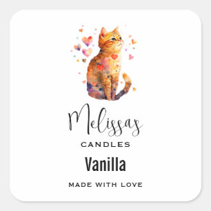 Niedliche Tabby Katze mit Herz Candle Craft Quadratischer Aufkleber