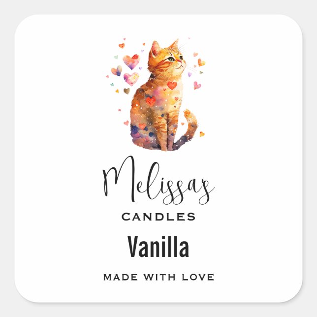 Niedliche Tabby Katze mit Herz Candle Craft Quadratischer Aufkleber (Vorderseite)