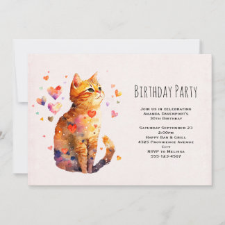 Niedliche Tabby Katze mit Herz Geburtstag Einladung