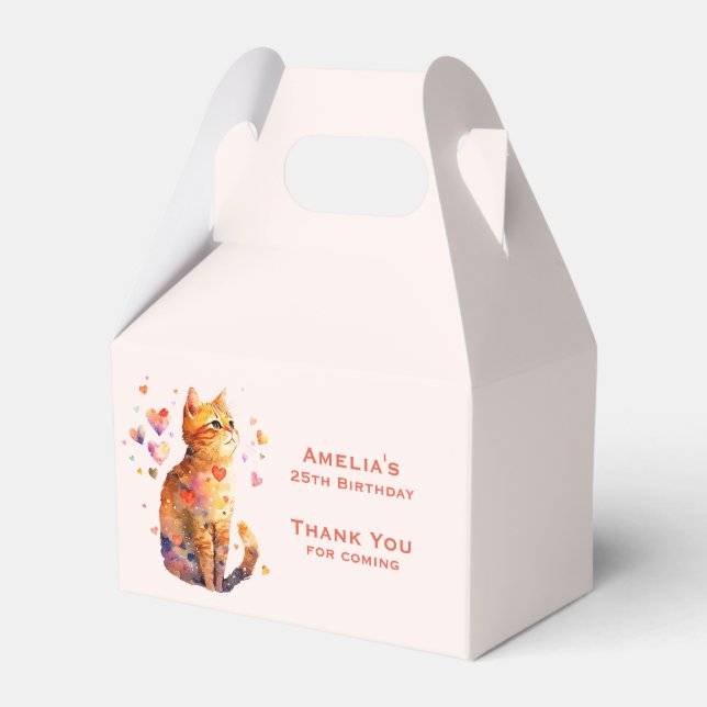 Niedliche Tabby Katze mit Herz Party Vielen Dank Geschenkschachtel (Vorderseite)