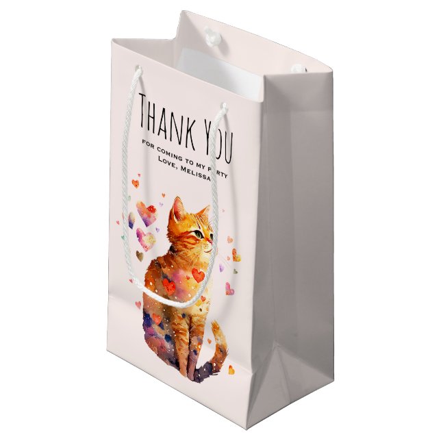 Niedliche Tabby Katze mit Herz Party Vielen Dank Kleine Geschenktüte (Vorderseite Schrägansicht)