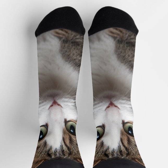 Niedliche Tabby Katze Personalisiertes Foto für Ha Socken (Oben)
