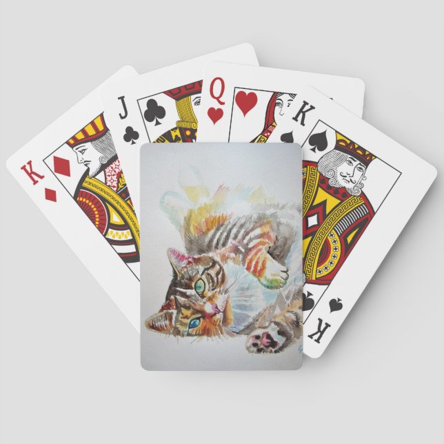 Niedliche Tabby Katzen Wasserfarben Spielkarten Se (Rückseite)
